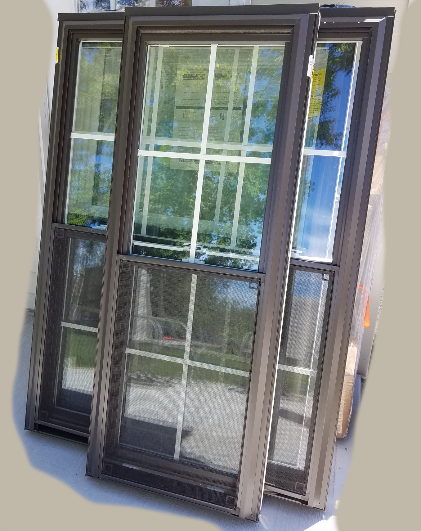 22.5in wide x 58in tall Pella doublehung REPLACEMENT Series 250 windows white and brown